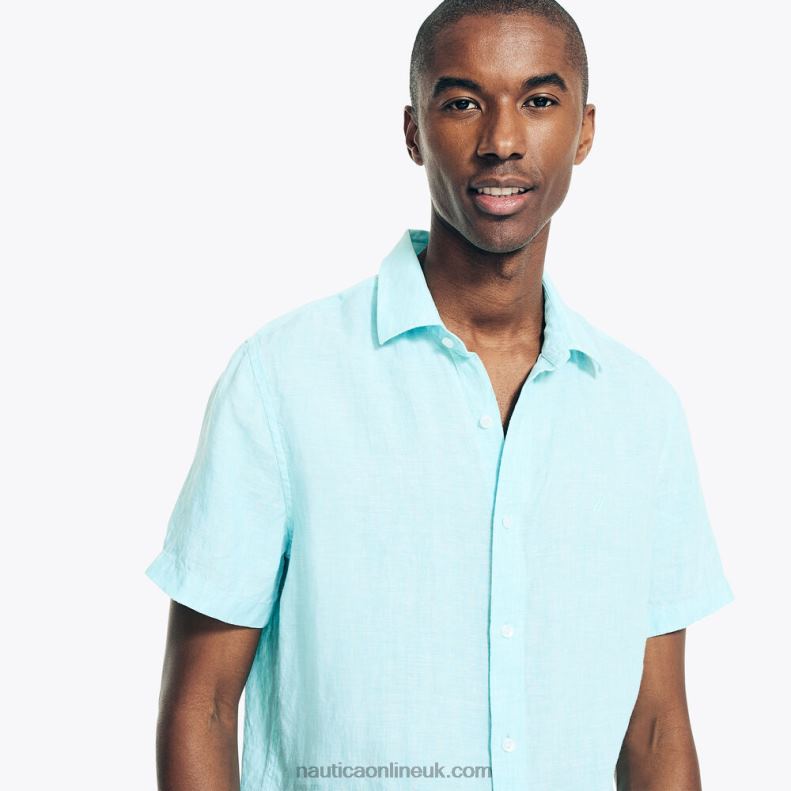 Nautica Sustainably Crafted Short-Sleeve Linen Shirt L6J4L636 Angel Blue Men