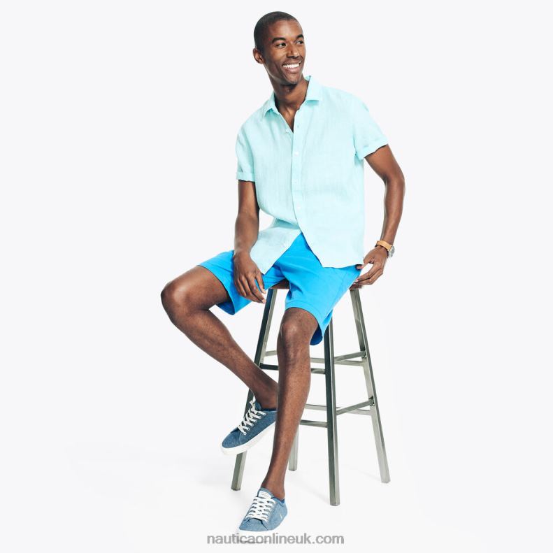 Nautica Sustainably Crafted Short-Sleeve Linen Shirt L6J4L636 Angel Blue Men