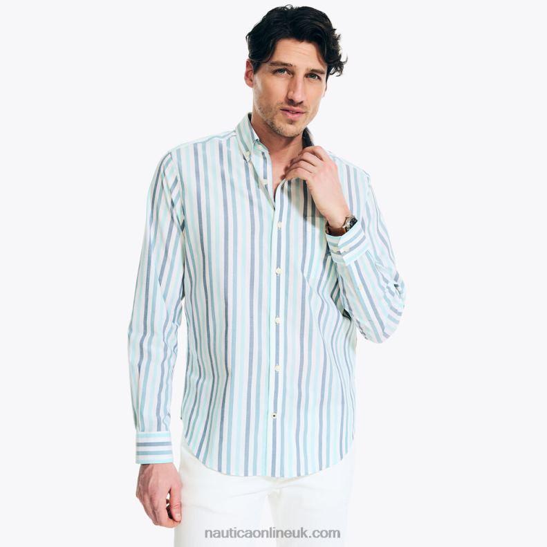 Nautica Sustainably Crafted Striped Shirt L6J4L407 Bright White Men