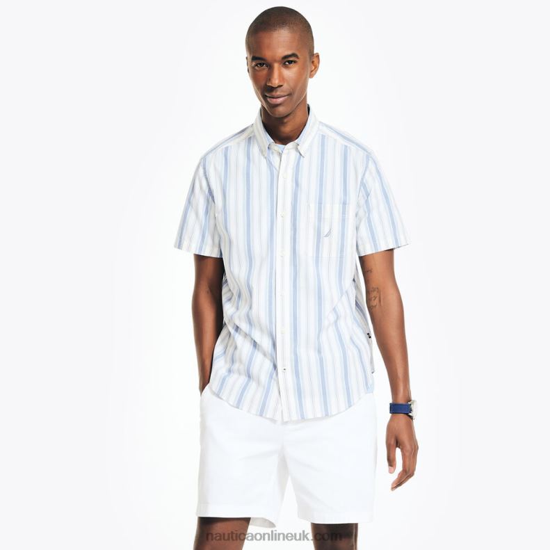 Nautica Sustainably Crafted Striped Short-Sleeve Shirt L6J4L427 Sail White Men