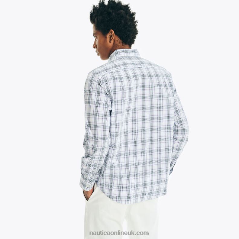 Nautica Wrinkle-Resistant Plaid Wear To Work Shirt L6J4L399 Bright White Men