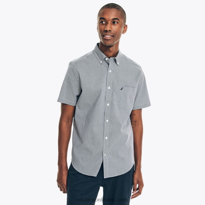 Nautica Wrinkle-Resistant Plaid Wear To Work Short-Sleeve Shirt L6J4L42 J Navy Men