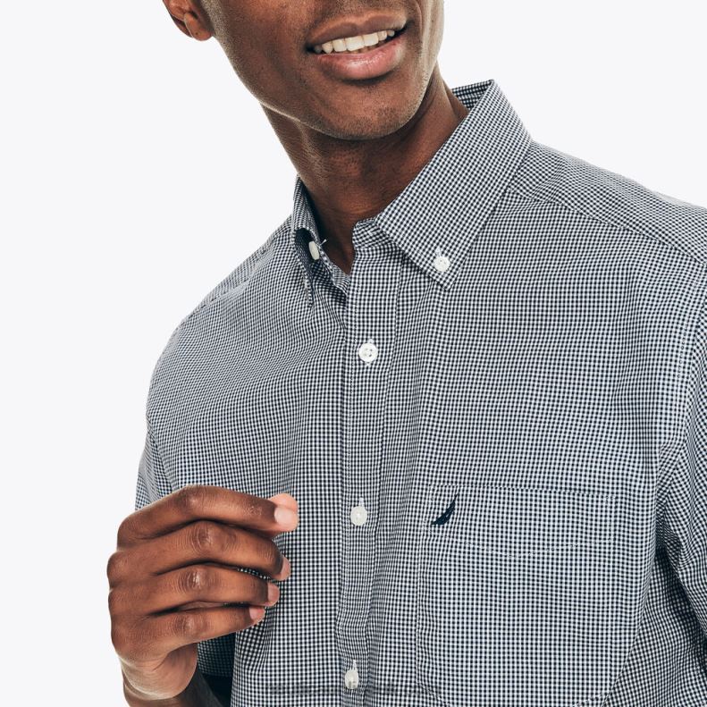 Nautica Wrinkle-Resistant Plaid Wear To Work Short-Sleeve Shirt L6J4L42 J Navy Men