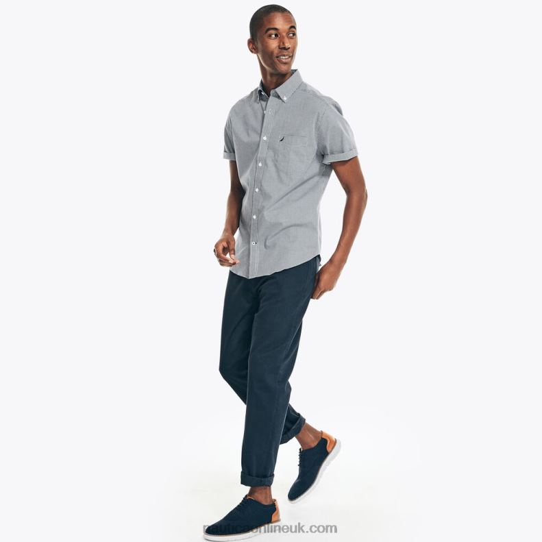 Nautica Wrinkle-Resistant Plaid Wear To Work Short-Sleeve Shirt L6J4L42 J Navy Men