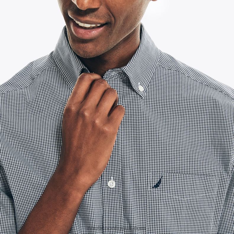 Nautica Wrinkle-Resistant Plaid Wear To Work Short-Sleeve Shirt L6J4L42 J Navy Men
