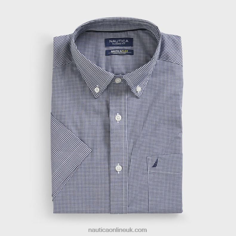 Nautica Wrinkle-Resistant Plaid Wear To Work Short-Sleeve Shirt L6J4L42 J Navy Men