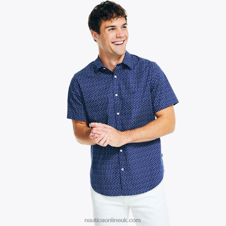Nautica Wrinkle-Resistant Printed Wear To Work Short-Sleeve Shirt L6J4L614 Blue Depths Men