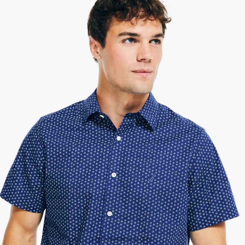 Nautica Wrinkle-Resistant Printed Wear To Work Short-Sleeve Shirt L6J4L614 Blue Depths Men