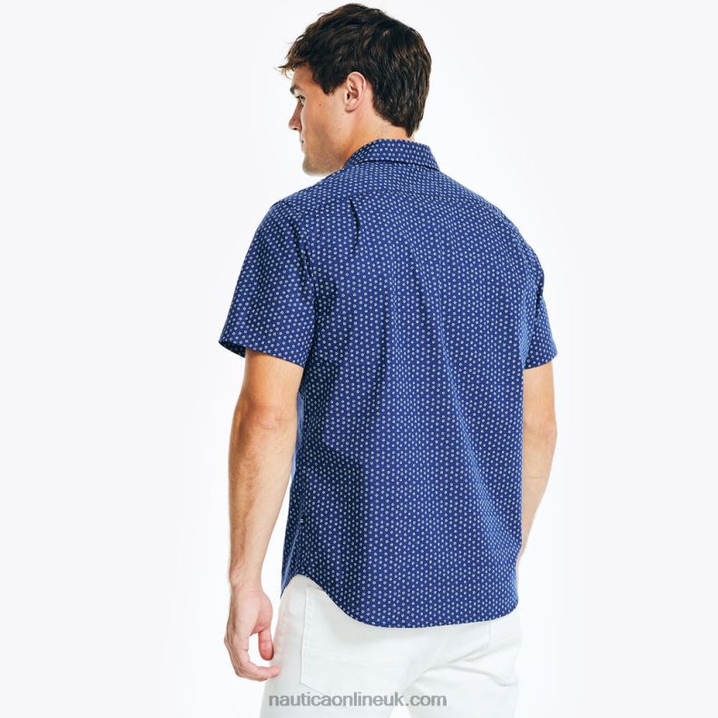 Nautica Wrinkle-Resistant Printed Wear To Work Short-Sleeve Shirt L6J4L614 Blue Depths Men