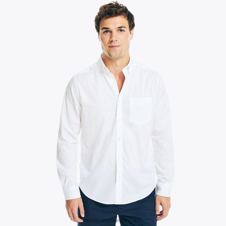 Nautica Wrinkle-Resistant Striped Wear To Work Shirt L6J4L30 Bright White Men