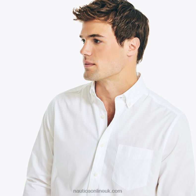 Nautica Wrinkle-Resistant Striped Wear To Work Shirt L6J4L30 Bright White Men