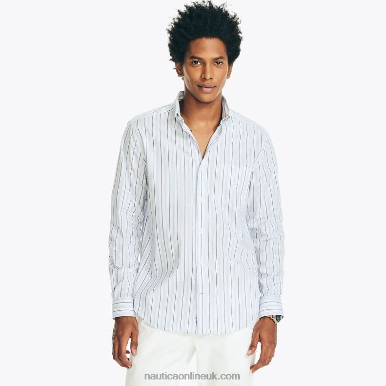 Nautica Wrinkle-Resistant Striped Wear To Work Shirt L6J4L402 Light Tide Water Wash Men