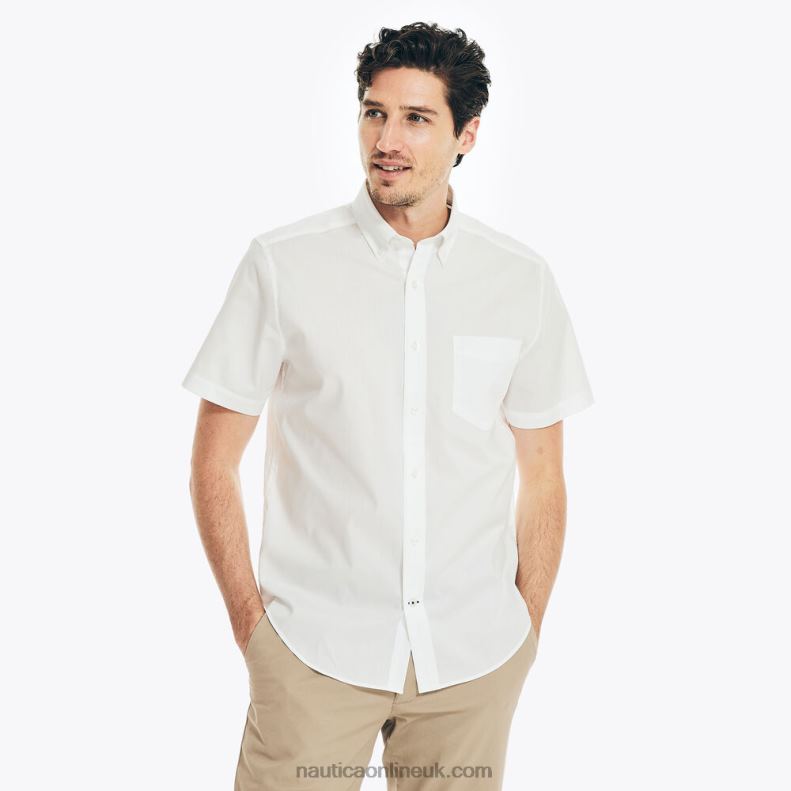 Nautica Wrinkle-Resistant Wear To Work Short-Sleeve Shirt L6J4L519 Bright White Men