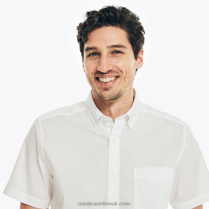 Nautica Wrinkle-Resistant Wear To Work Short-Sleeve Shirt L6J4L519 Bright White Men