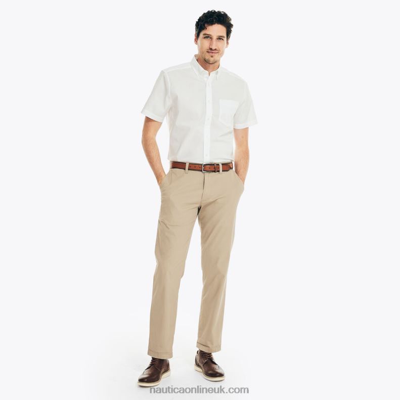 Nautica Wrinkle-Resistant Wear To Work Short-Sleeve Shirt L6J4L519 Bright White Men