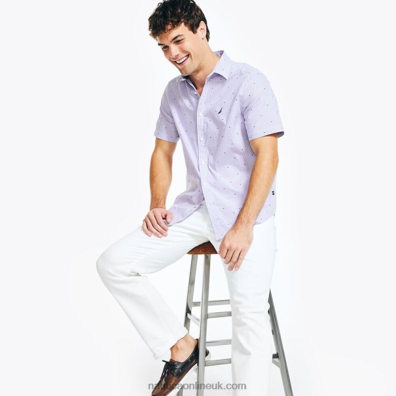 Nautica Wrinkle-Resistant Wear To Work Short-Sleeve Shirt L6J4L539 Ocean Violet Men