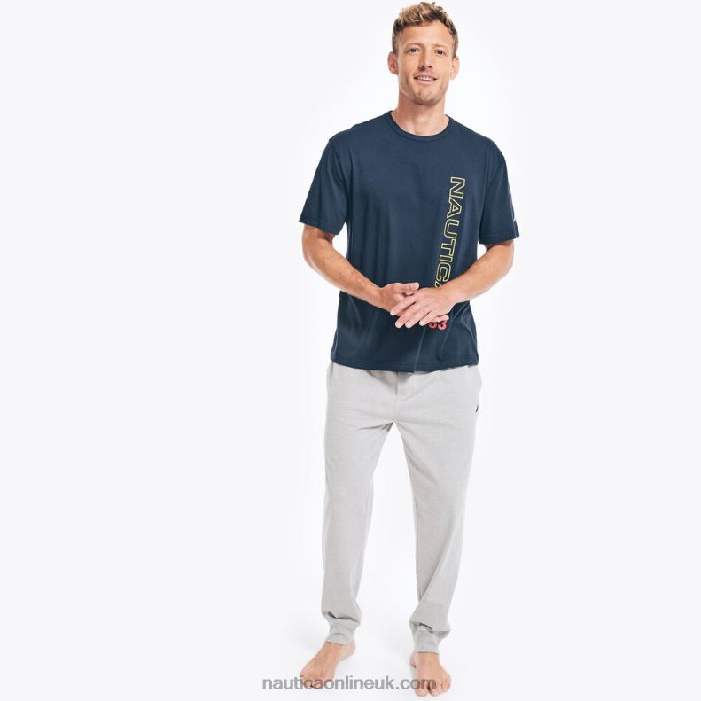 Nautica Logo Graphic T-Shirt Pajama Pant Set L6J4L460 Navy Men