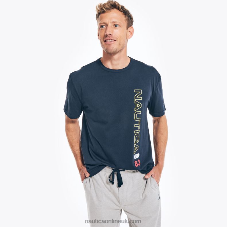 Nautica Logo Graphic T-Shirt Pajama Pant Set L6J4L460 Navy Men