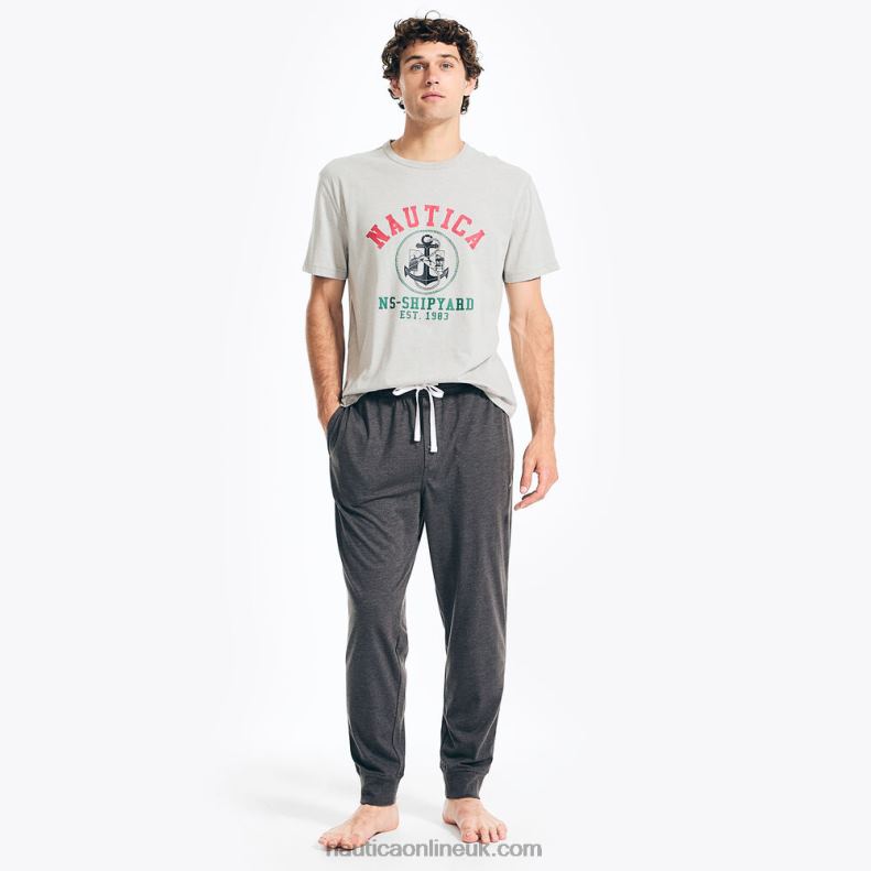Nautica Logo Graphic T-Shirt Pajama Pant Set L6J4L466 Grey Heather Men