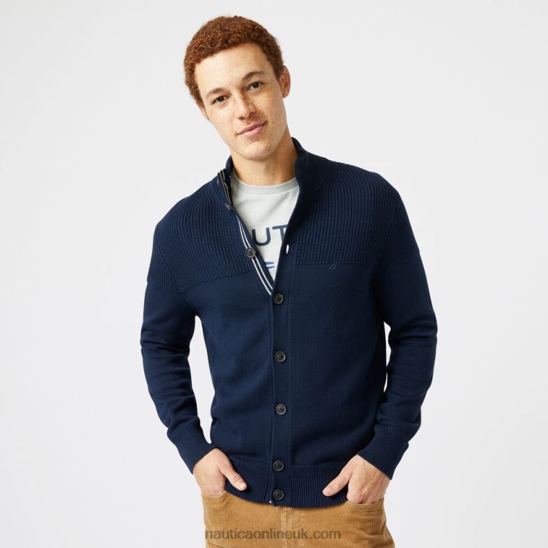 Nautica Big & Tall Textured Button Cardigan L6J4L612 Navy Men