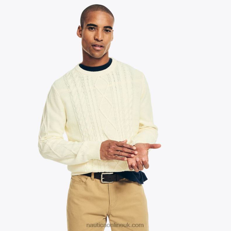 Nautica Cable-Knit Crewneck Sweater L6J4L173 Sail Cream Men
