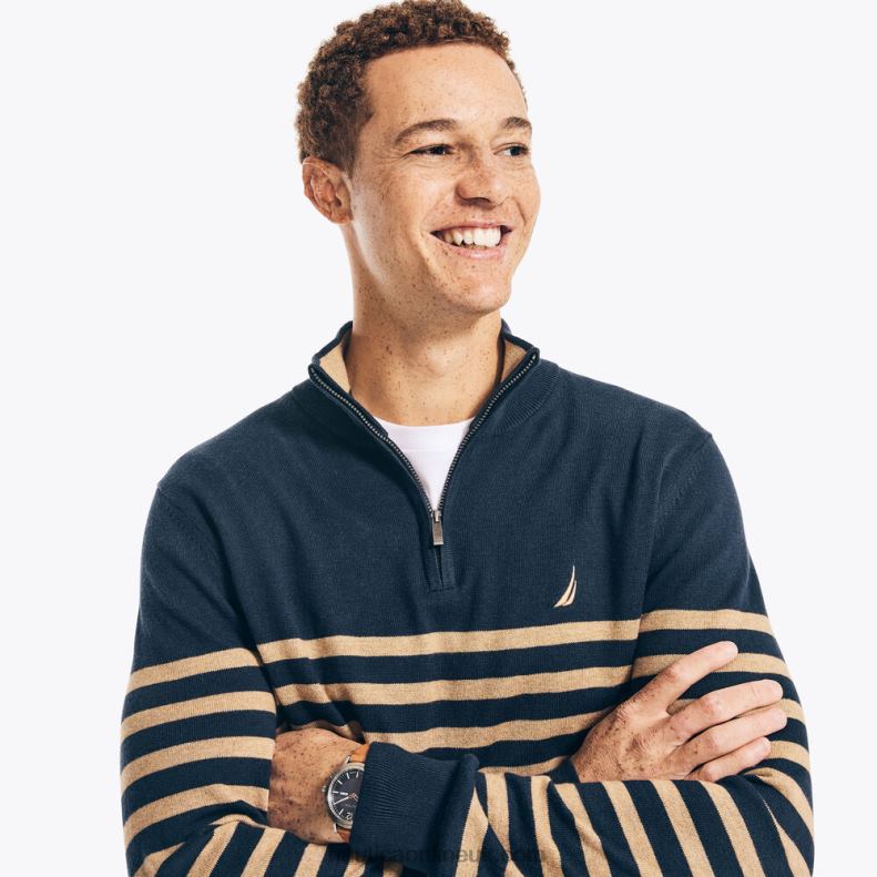 Nautica Navtech Striped Quarter-Zip Sweater L6J4L672 Navy Men