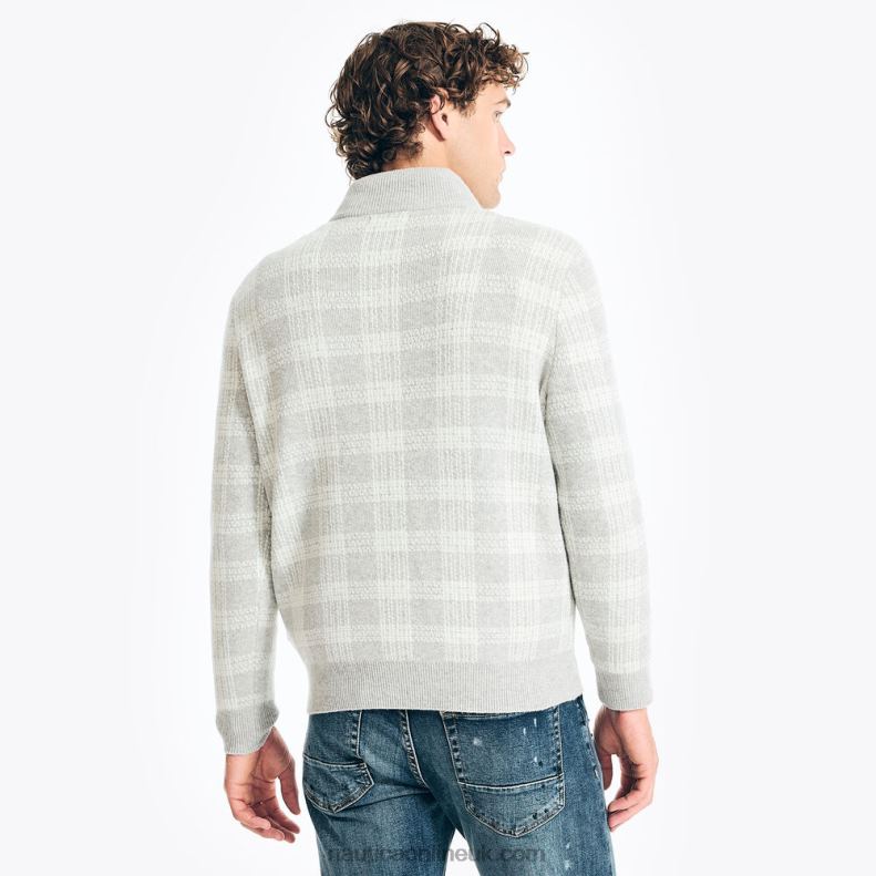 Nautica Sustainably Crafted Quarter-Zip Plaid Sweater L6J4L169 Grey Heather Men