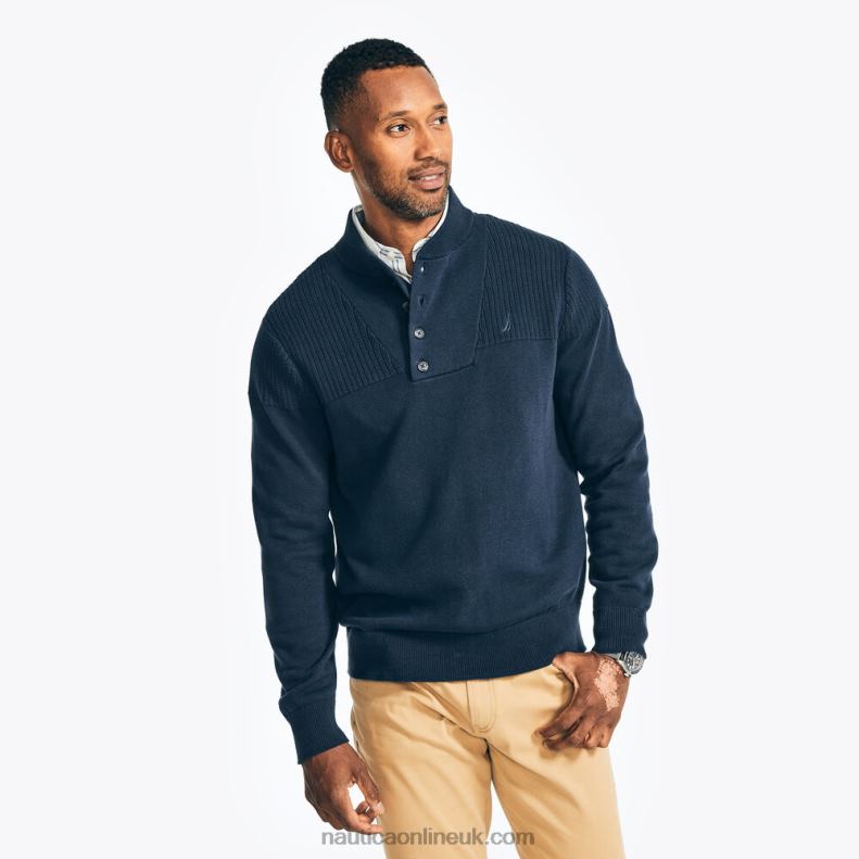 Nautica Textured Henley L6J4L619 Stellar Blue Heather Men