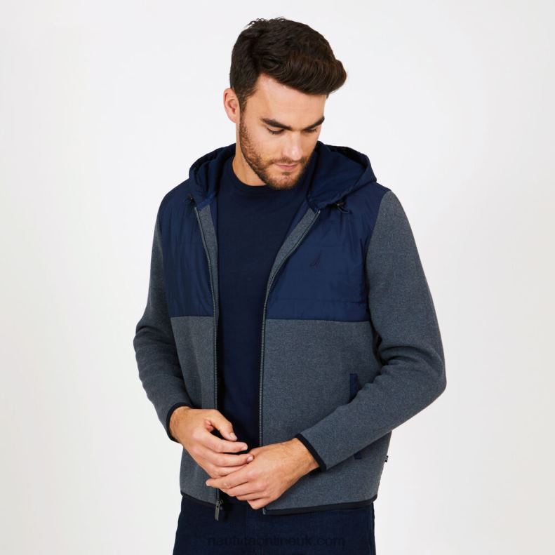 Nautica Big & Tall Mixed Media Colorblock Hoodie L6J4L575 Charcoal Heather Men
