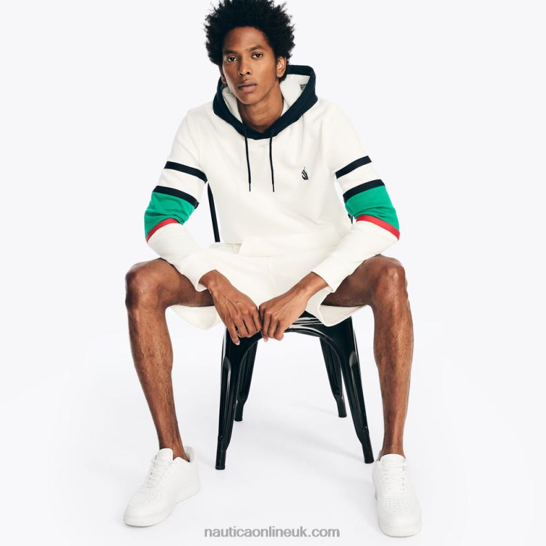 Nautica Colorblock Logo Fleece Hoodie L6J4L381 Sail White Men