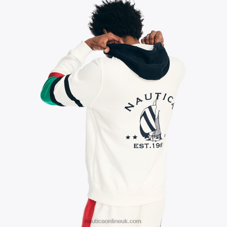 Nautica Colorblock Logo Fleece Hoodie L6J4L381 Sail White Men