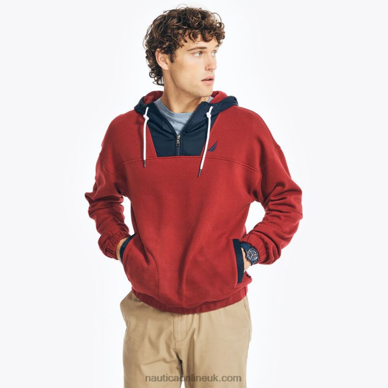 Nautica Mixed Media Pullover Hoodie L6J4L398 Melonberry Men