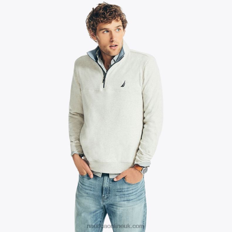 Nautica Quarter-Zip Fleece Sweatshirt L6J4L449 Oatmeal Heather Men
