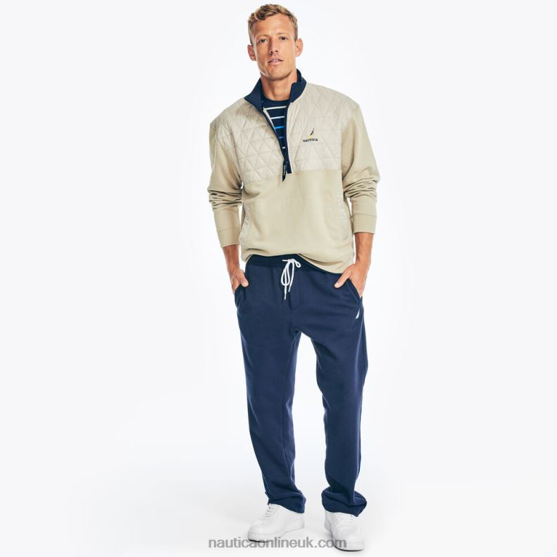 Nautica Quilted Mixed Media Fleece Pullover L6J4L275 Sail White Men