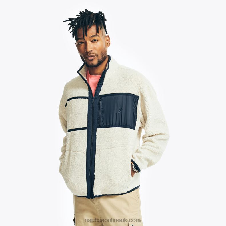 Nautica Sustainably Crafted Faux Shearling Full-Zip Sweatshirt L6J4L198 Nautica Stone Men