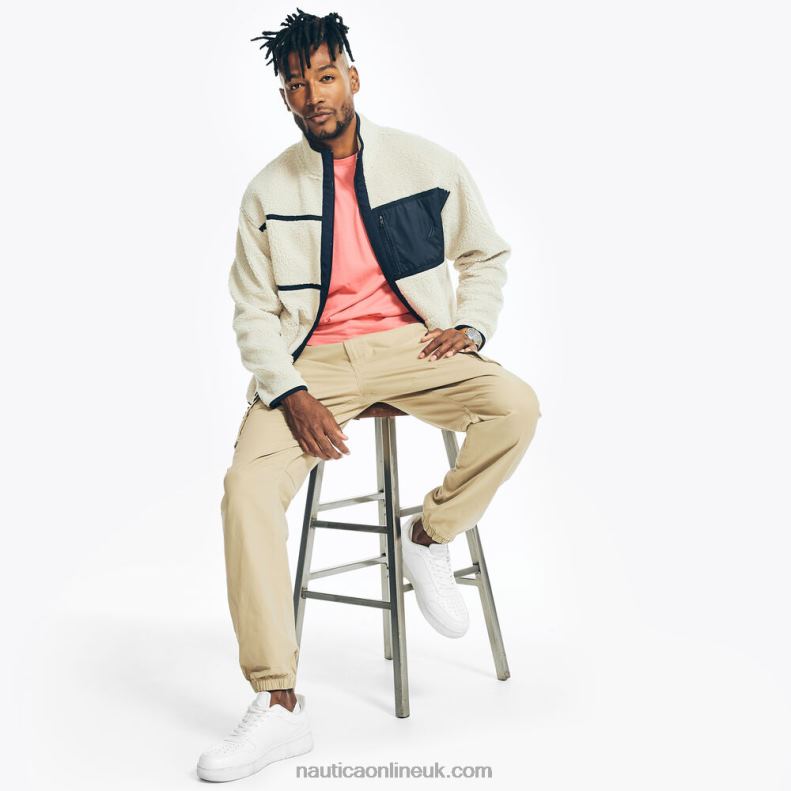 Nautica Sustainably Crafted Faux Shearling Full-Zip Sweatshirt L6J4L198 Nautica Stone Men