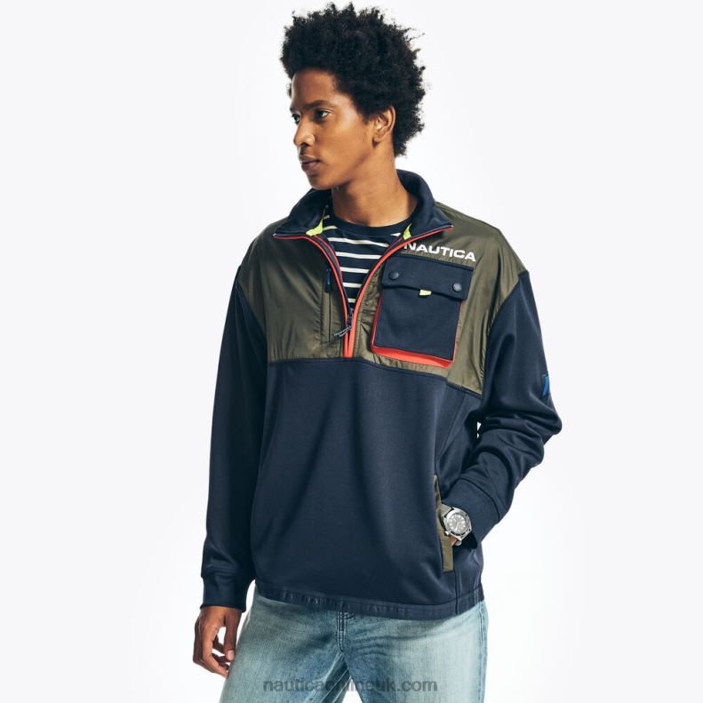 Nautica Sustainably Crafted Mixed Media Half-Zip Sweatshirt L6J4L485 Navy Men