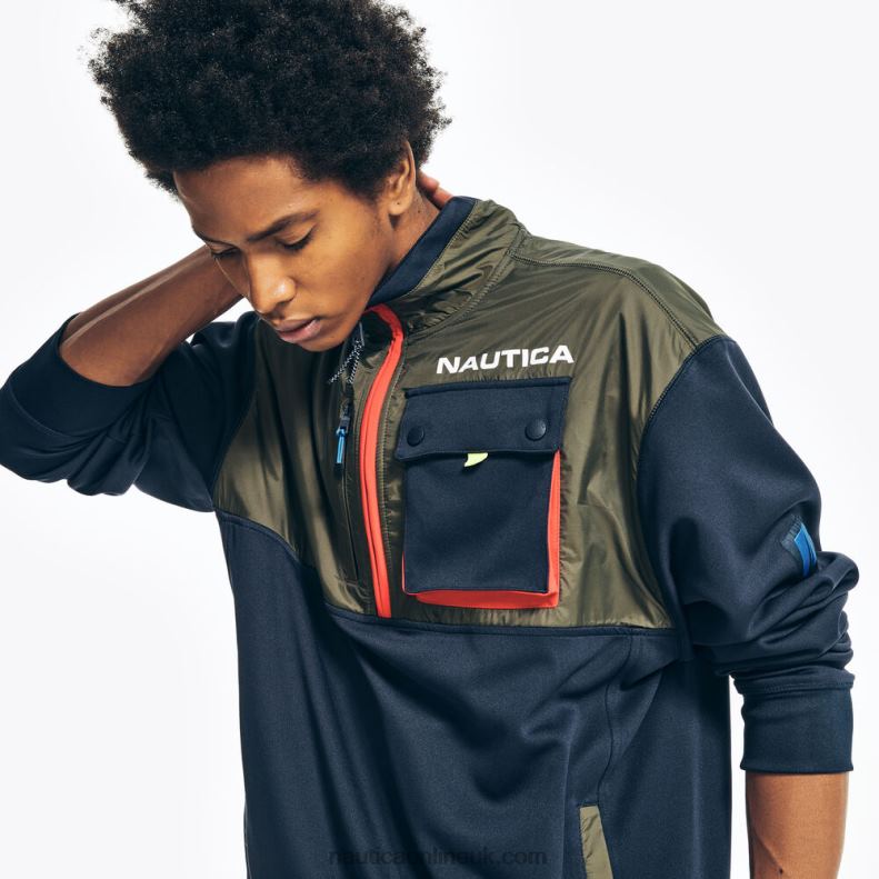 Nautica Sustainably Crafted Mixed Media Half-Zip Sweatshirt L6J4L485 Navy Men