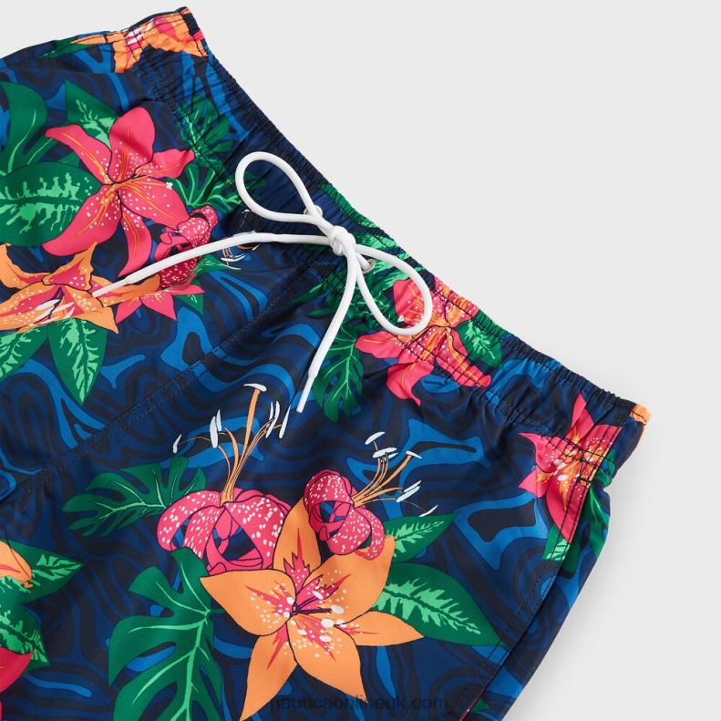 Nautica 8.5\" Big & Tall Floral Camouflage Print Swim Short L6J4L650 Estate Blue Men