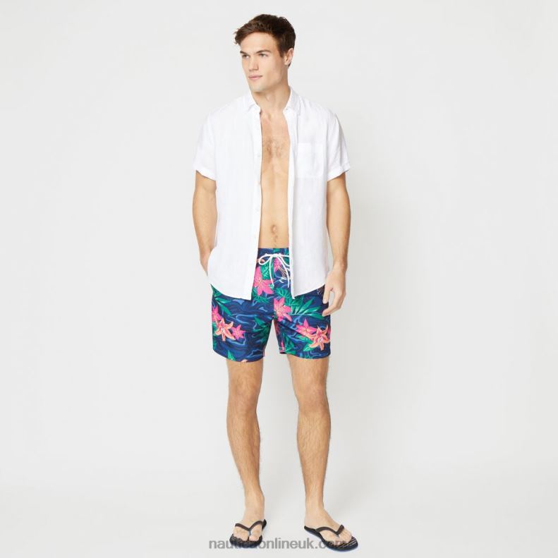 Nautica 8.5\" Big & Tall Floral Camouflage Print Swim Short L6J4L650 Estate Blue Men