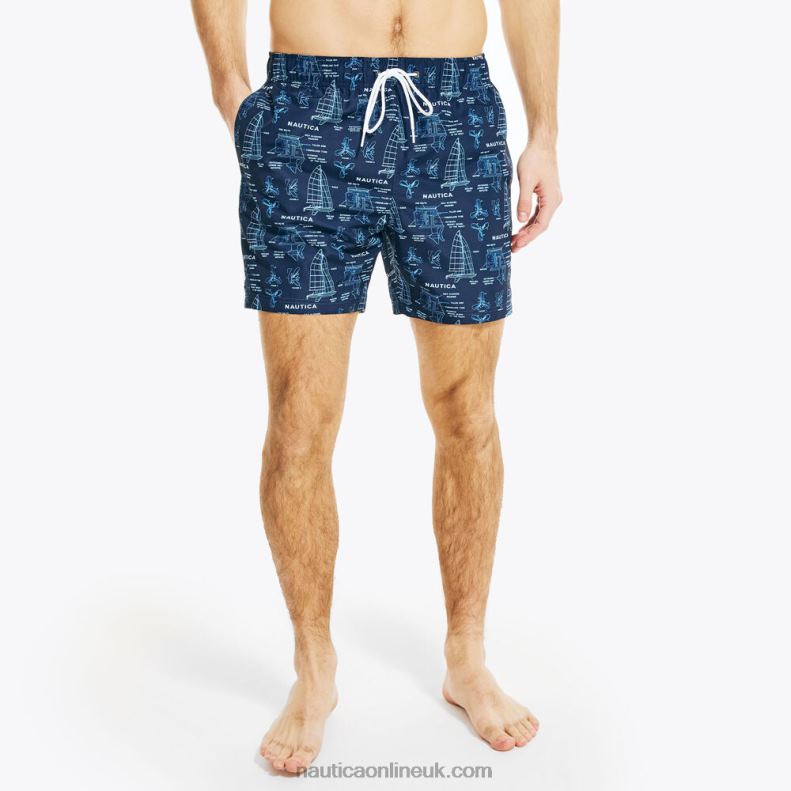 Nautica 8" Big & Tall Sustainably Crafted Boat Print Swim L6J4L376 Navy Men