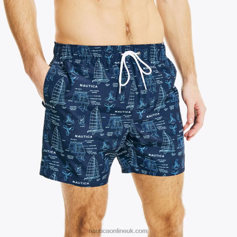 Nautica 8\" Big & Tall Sustainably Crafted Boat Print Swim L6J4L376 Navy Men