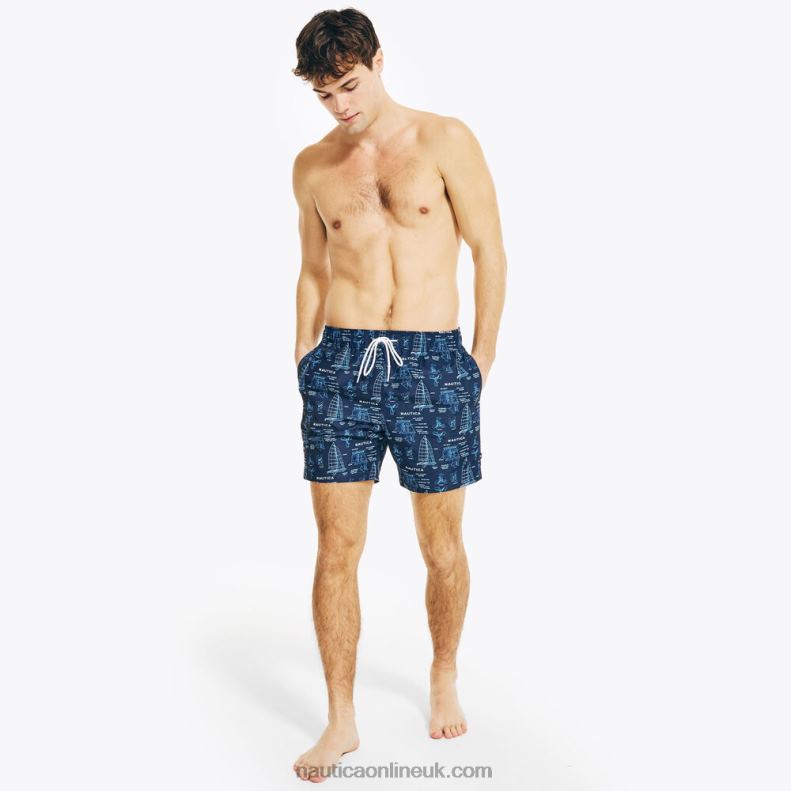 Nautica 8\" Big & Tall Sustainably Crafted Boat Print Swim L6J4L376 Navy Men