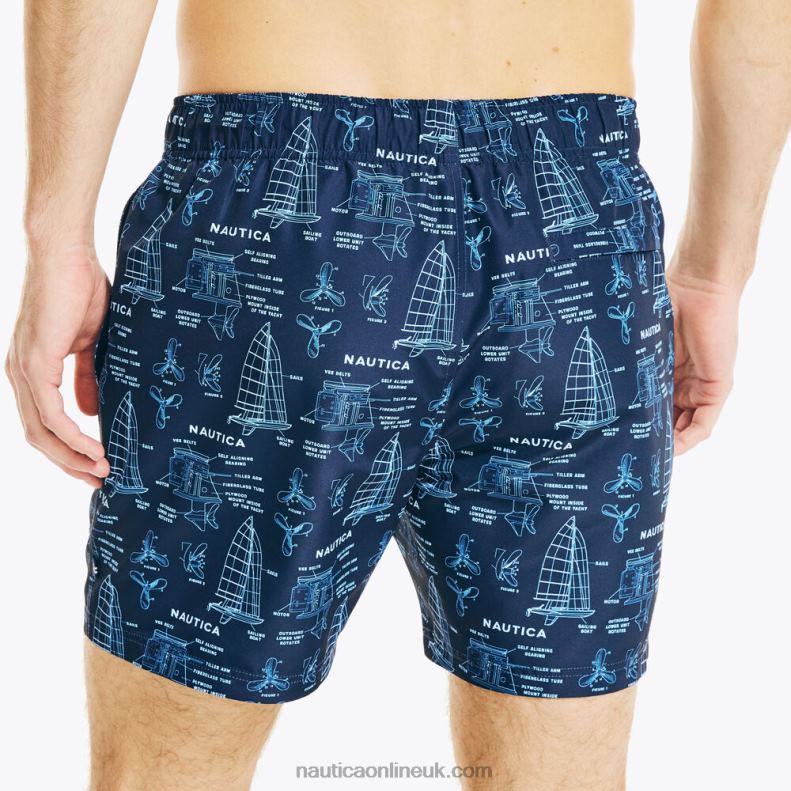 Nautica 8\" Big & Tall Sustainably Crafted Boat Print Swim L6J4L376 Navy Men