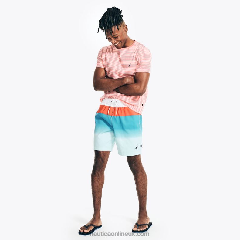 Nautica 8\" Big & Tall Sustainably Crafted Colorblock Ombre Swim L6J4L569 Bright White Men