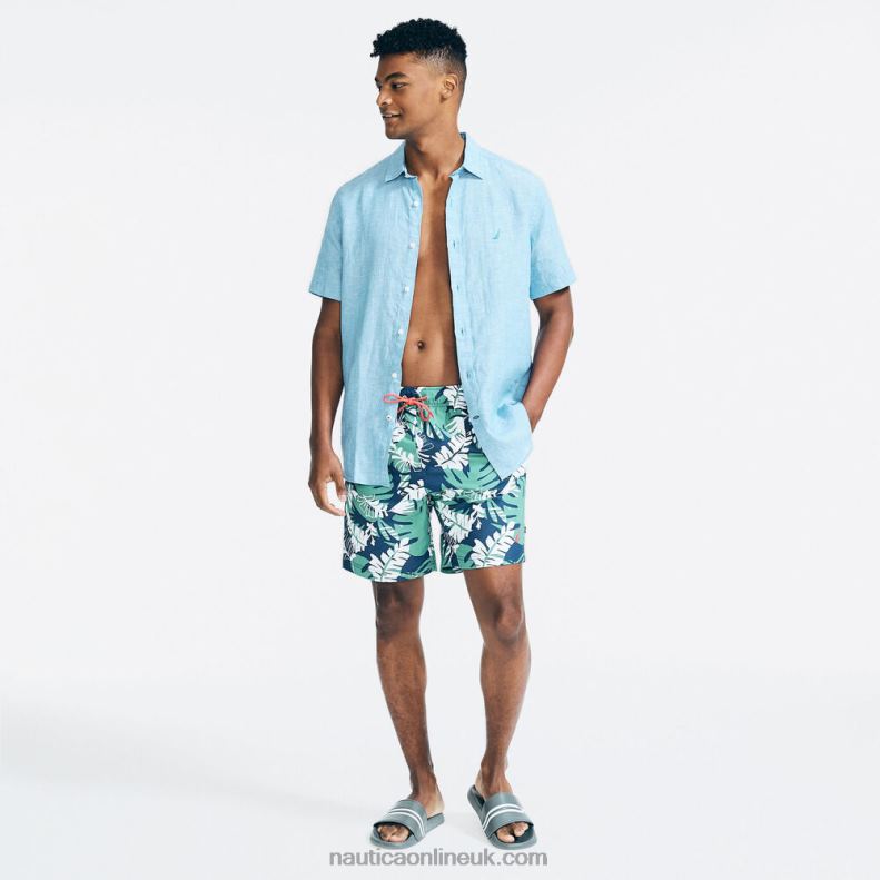 Nautica 8\" Big & Tall Sustainably Crafted Printed Quick-Dry Swim L6J4L238 Estate Blue Men