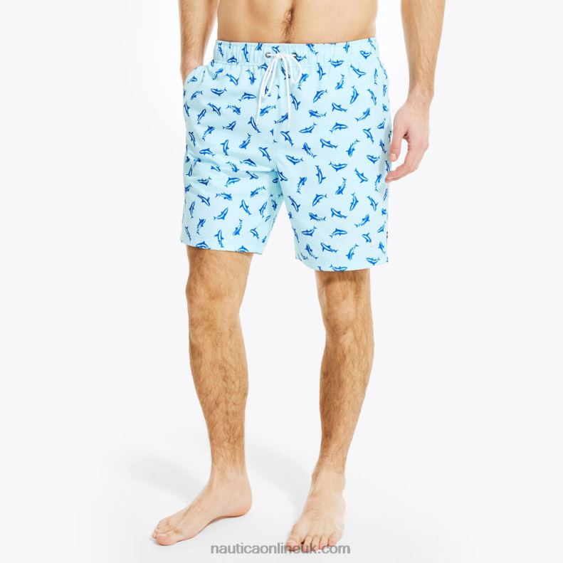 Nautica 8" Big & Tall Sustainably Crafted Shark Print Swim L6J4L525 South Beach Aqua Men