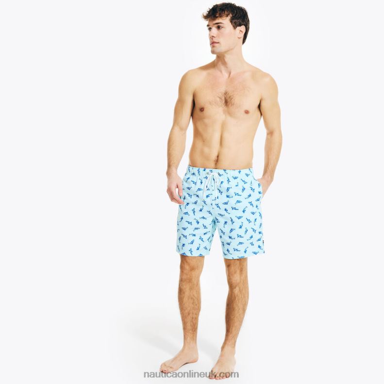 Nautica 8\" Big & Tall Sustainably Crafted Shark Print Swim L6J4L525 South Beach Aqua Men