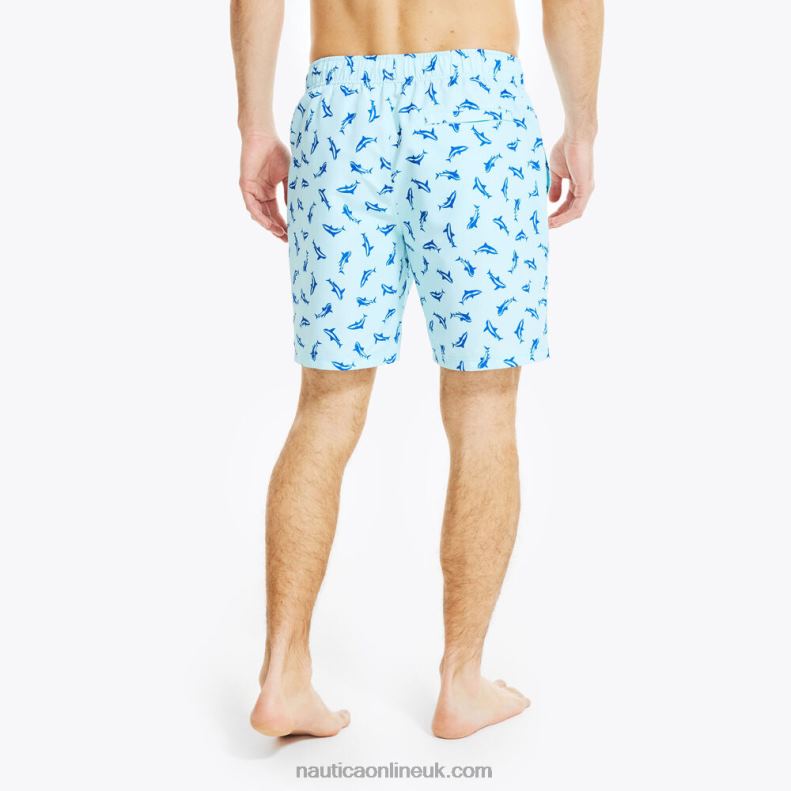 Nautica 8\" Big & Tall Sustainably Crafted Shark Print Swim L6J4L525 South Beach Aqua Men