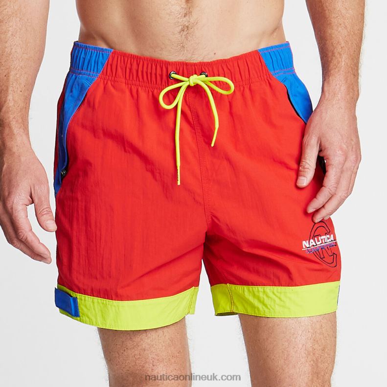 Nautica Big & Tall Competition Colorblock Swim Trunks L6J4L726 Firey Red Men